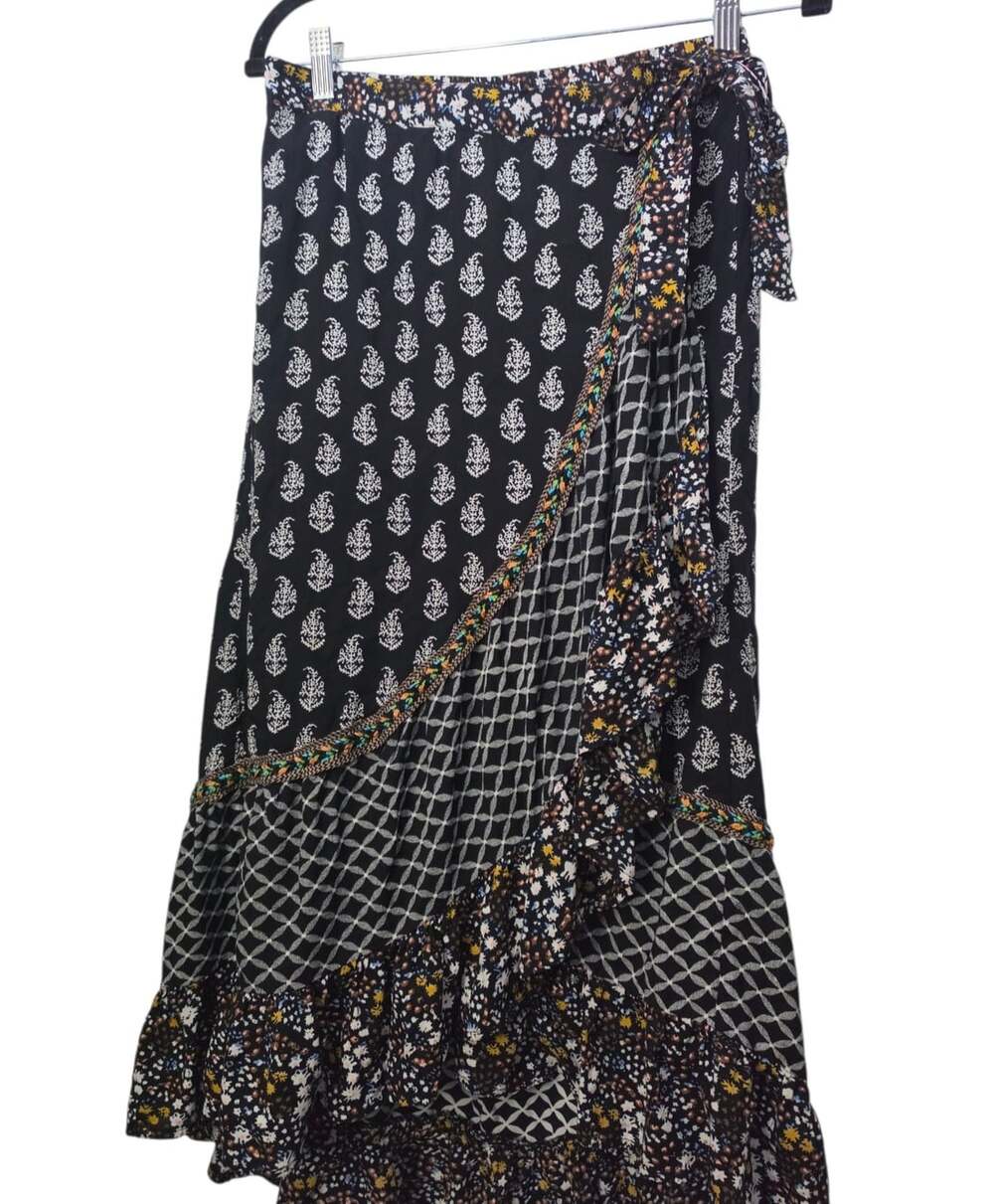Women's Black Floral Boho Midi Skirt Sz S